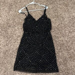 Adrianna Papell Black and Silver Beaded Mini Dress